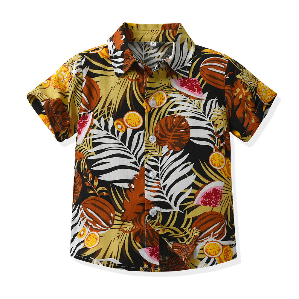 children's clothing, new boys' short-sleeved shirts, vacation beach style floral shirts, boys' short-sleeved shirts, children's shirts for boys, summer
