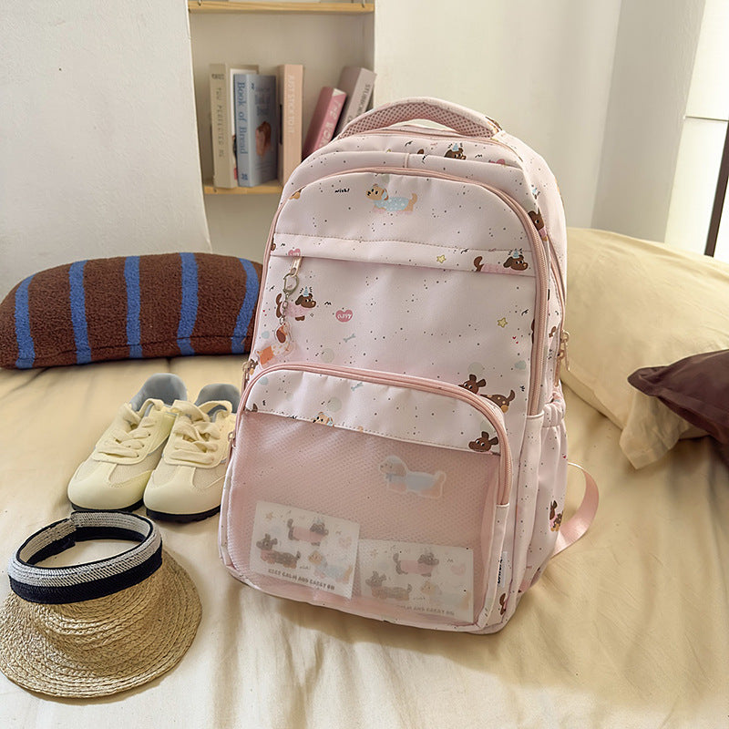 K-style cartoon dachshund dog backpack for women, large capacity, junior high school student school bag, frosted flap pocket pants, two-dimensional pain bag