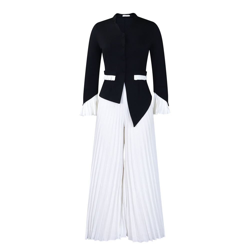 D553 women's foreign trade spring  new fashion flared sleeve top and pleated wide-leg pants set - african two-piece outfit
