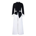D553 women's foreign trade spring  new fashion flared sleeve top and pleated wide-leg pants set - african two-piece outfit