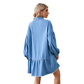 Wishfashion cross-border foreign trade independent station  new loose denim long-sleeved raw edge dress mid-length skirt