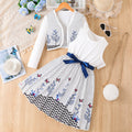 Girls' autumn dress set: white tank dress with long sleeves and cute polka dot print - two-piece outfit for export