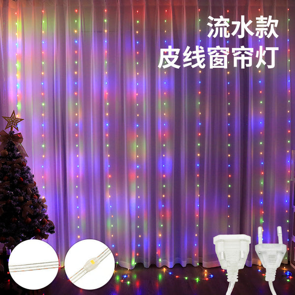LED leather wire light curtain light 3 * 3 meters waterfall light string remote control lantern string outdoor waterproof Christmas copper wire curtain light
