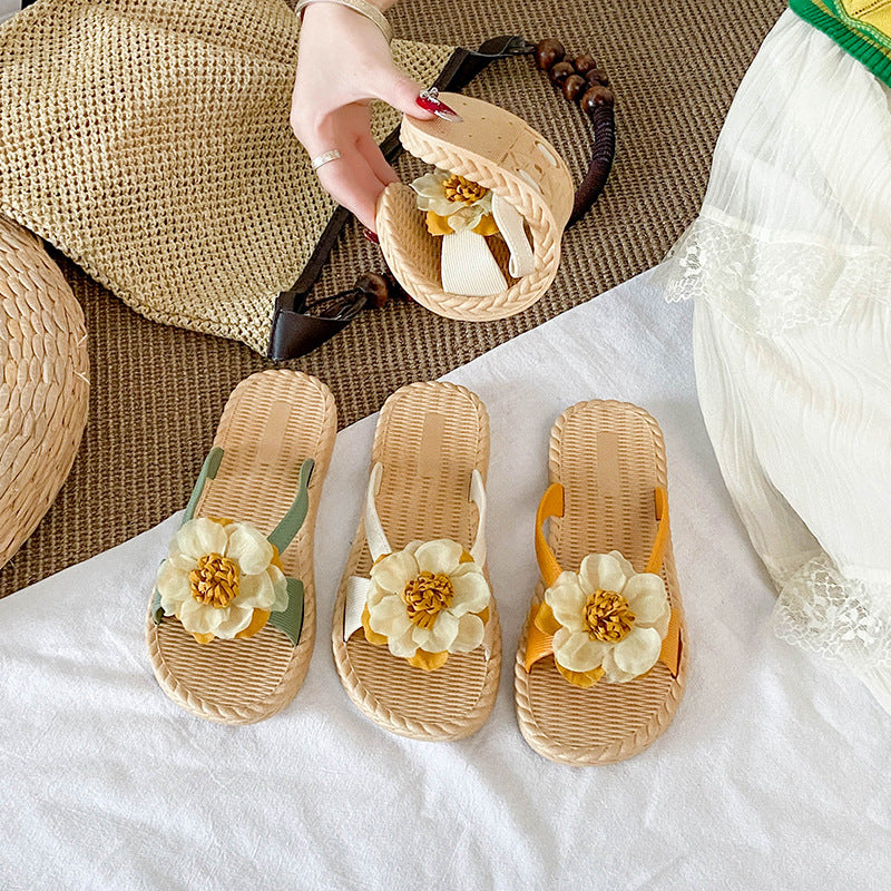 Sweet floral slides for women - summer beach sandals, korean style, trendy student design, non-slip fashion slippers, soft sole shoes