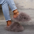 plus size indoor and outdoor fur slippers for women 2024 internet celebrity real fur toe cap for home office stuffed slippers for women