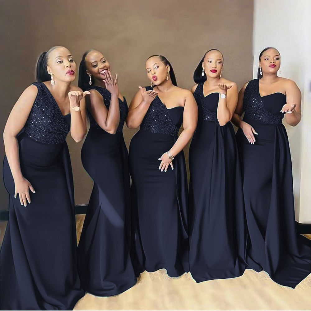 new european and american style african women's one-shoulder sexy maxi dress -  &  - train evening gown for banquets