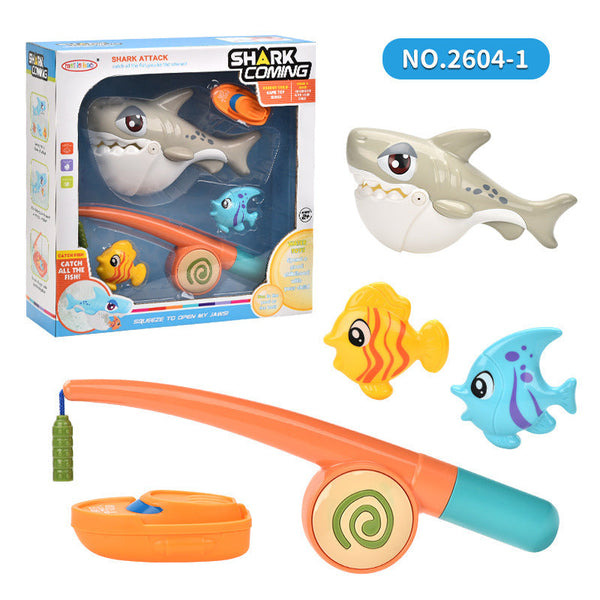 Cross- export bathroom swimming fishing set baby bath toy magnetic simulation retractable fishing rod