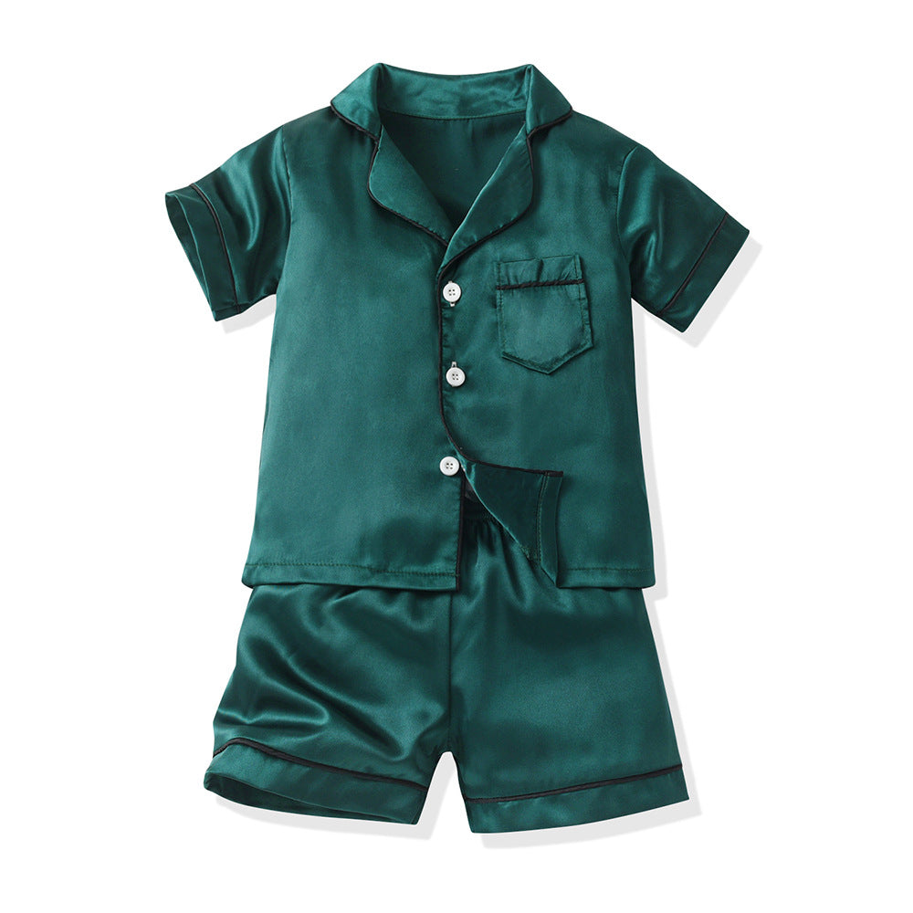 Boys' imitation ice silk pajamas - new summer collection for cross-border e-commerce, kids' short-sleeve loungewear, trendy summer air conditioning clothing for boys