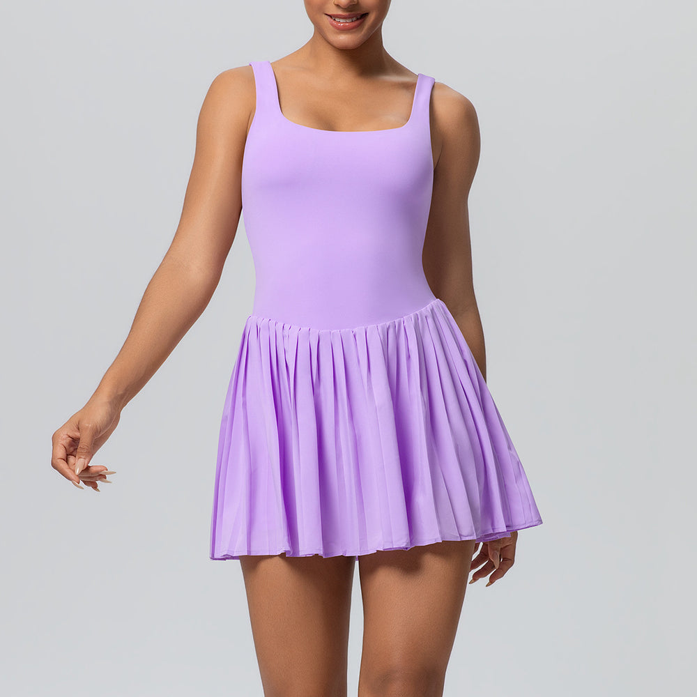 New arrival nude fake two-piece tennis skirt fashion tape bottom yoga fitness flap pocket pants pleated skirt sports dress women