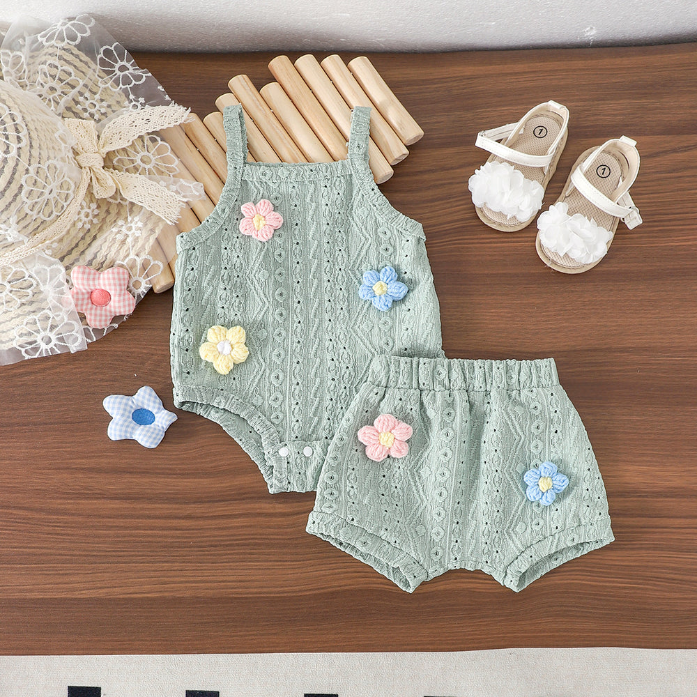 Children's clothing  fashion children's clothing cross-border stereo flower purple suspender top + shorts