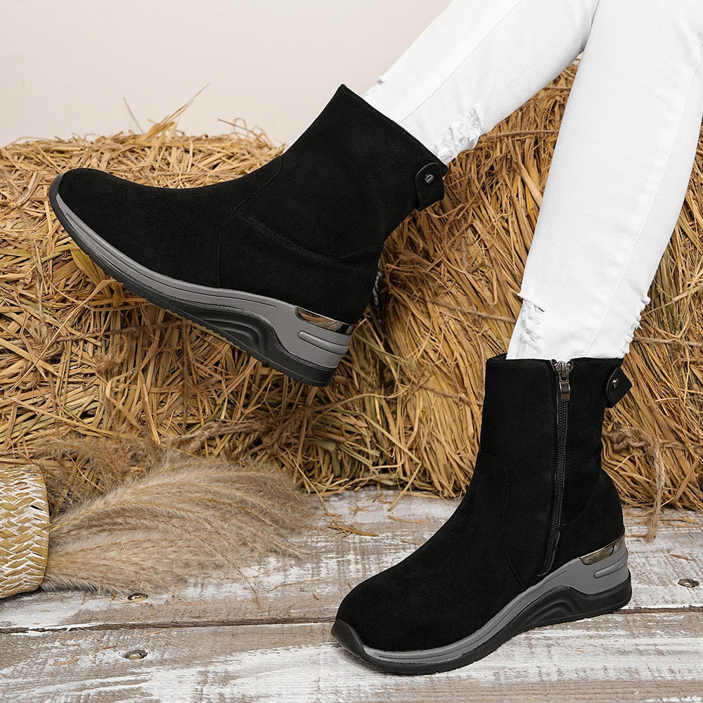 Women's suede wedge ankle boots -   autumn new collection - side zipper, slimming, chunky sole, plus size fashion boots - size 43