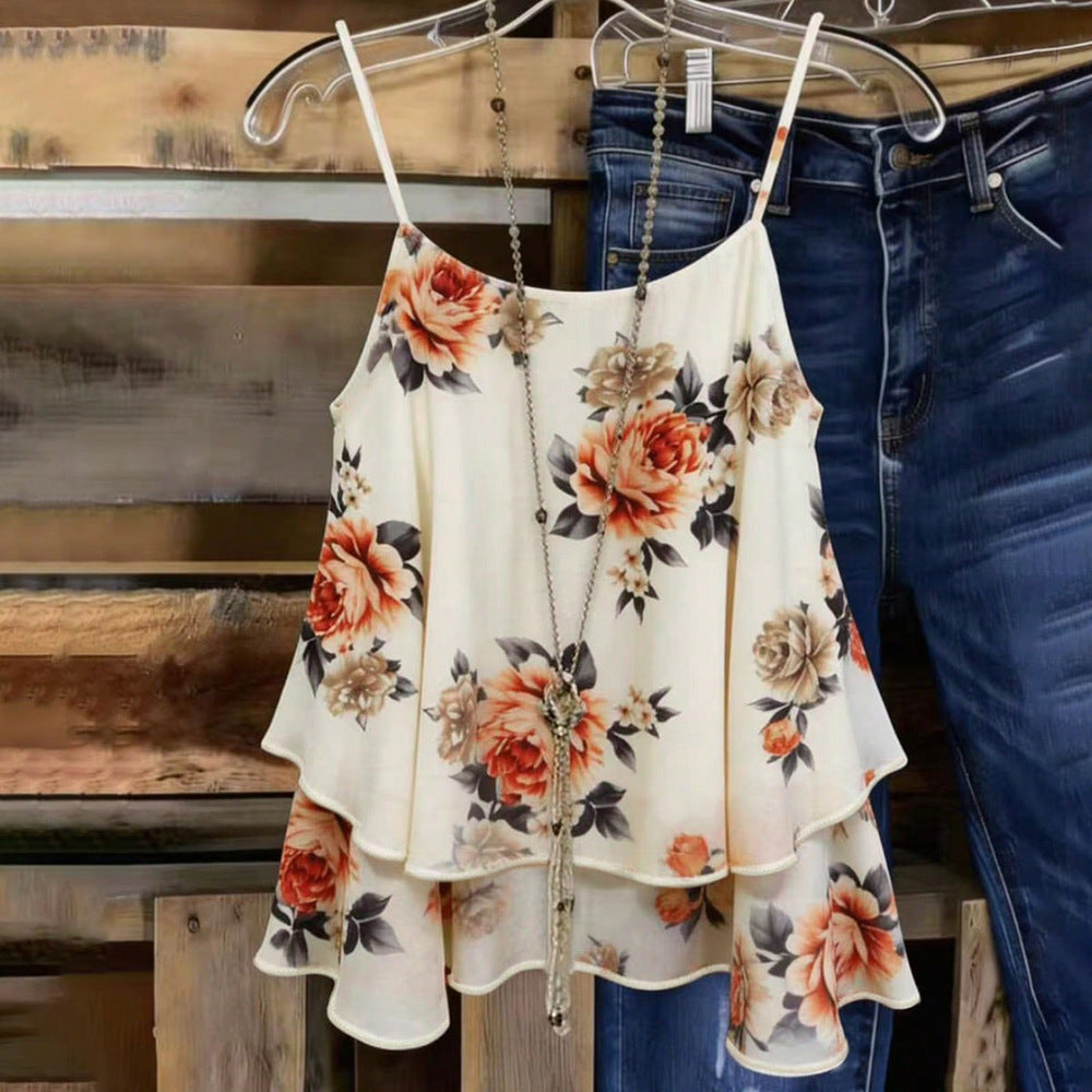 summer new arrivals: european and american style women's v-neck double-layer ruffle camisole - slimming inner layer top