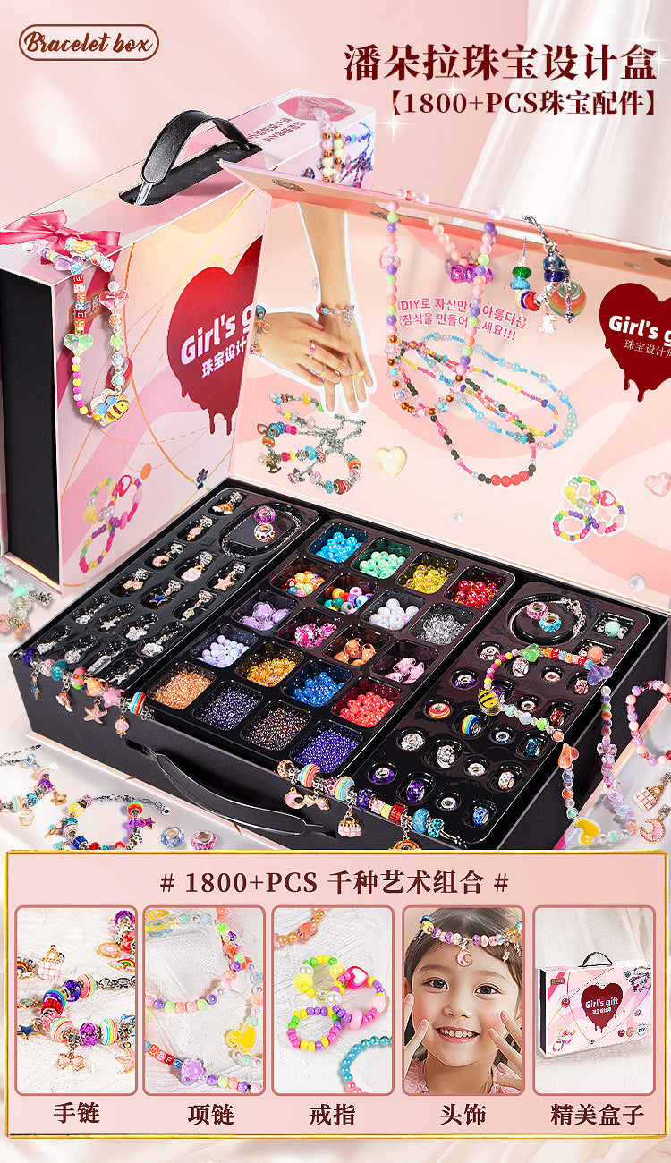 Diy beading kit for kids - necklace, bracelet & jewelry making - educational toy gift set for girls