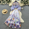 French romantic floral print lantern sleeve blouse and high-waisted midi skirt two-piece set - autumn chic, socialite style