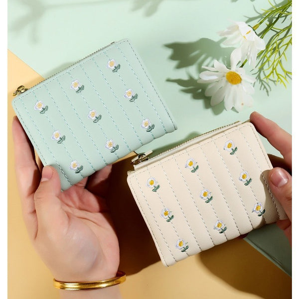 Wallet   zipper change bag wholesale women's wallet embroidery flower simple short 20% off wallet women