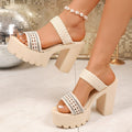 export summer high heel slippers women's elegant mesh  new large size chunky heel sandals wholesale