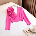 export 3d floral v-neck sexy top - designer cutout waist tie-up short party long sleeve shirt tops
