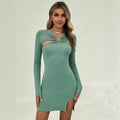 hot-selling knotted cut outlong sleevesdress silm hip-covering slit hot girl style slimming look short skirt