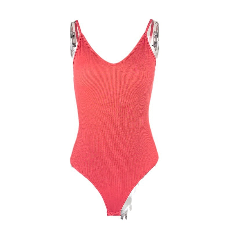 Source factory 2025 summer new bottoming shirt temu  solid color sexy tight V-neck suspender onesie