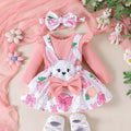 Export cross-border fashion spring & fall new product girlsuit small and medium-sized children lace collar long sleeves + flower printing suspender skirt