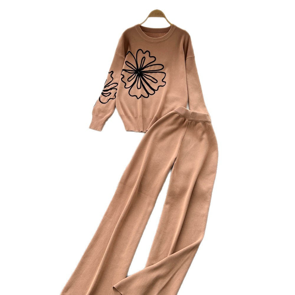 Sweatersuit women's fall and winter  new arrival lazy style fashion heavy industry embroiderloosepulloverknittingtops pants