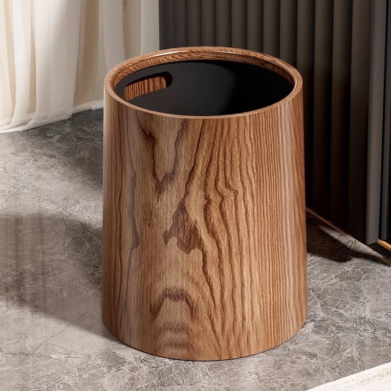 Retro imitation wood grain trash can for home2024new arrival large capacity living room kitchen bathroom commercial chinoiserie wastebasket