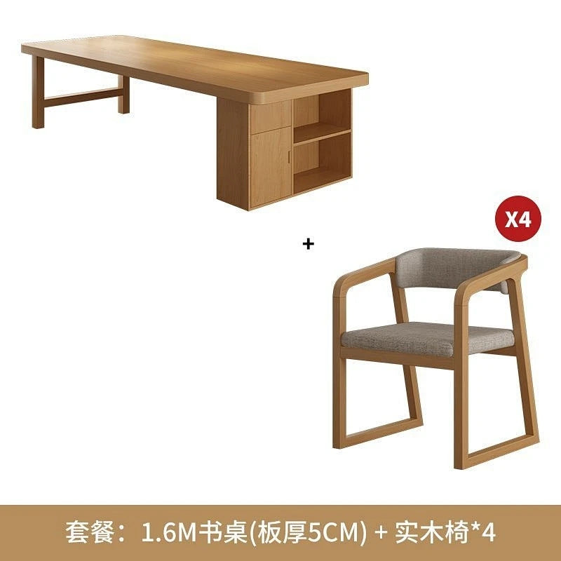 Scandinavian solid wood long table bookcase all-in-one writing table for home study table office desk workbench