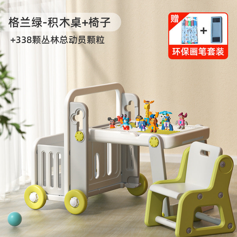 Manlong building block tables and chairs children's patchwork multi-functional storage game learning table baby large particle toy table