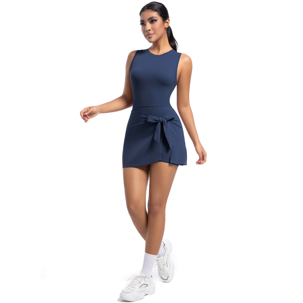 European and american new backless nude feel yoga bodysuit tennis skirt outdoor sports running skirt women's fitness bodysuit