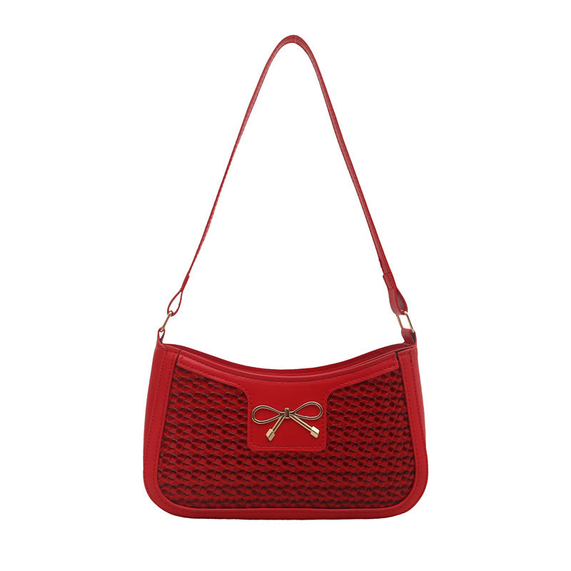 Bow square bag women's 2025 new simple versatile underarm baguette temperament fashionable commuter shoulder bag