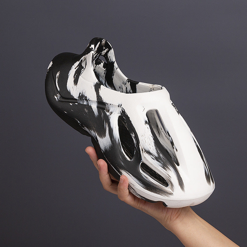 外贸男士洞洞鞋夏季2025新款踩屎感情侣款沙滩鞋EVA软底包头凉鞋