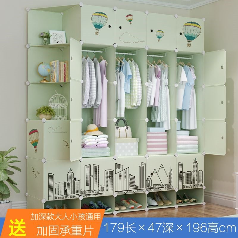 Simple wardrobe for home bedroom cabinet rental house simple folding assembly dormitory reinforced baby kids wardrobe cupboard