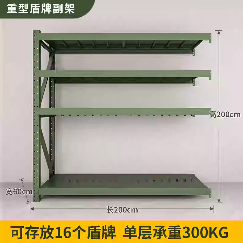 Army green shield, shovel, iron pick, material, barracks, security, combat readiness, warehouse, armed forces equipment, thickened storage shelves