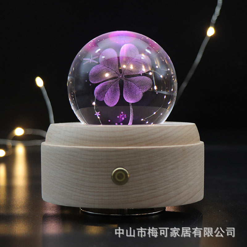 Colorful touch creative gift crystal ball music box transparent crystal light ball music box 3D night light