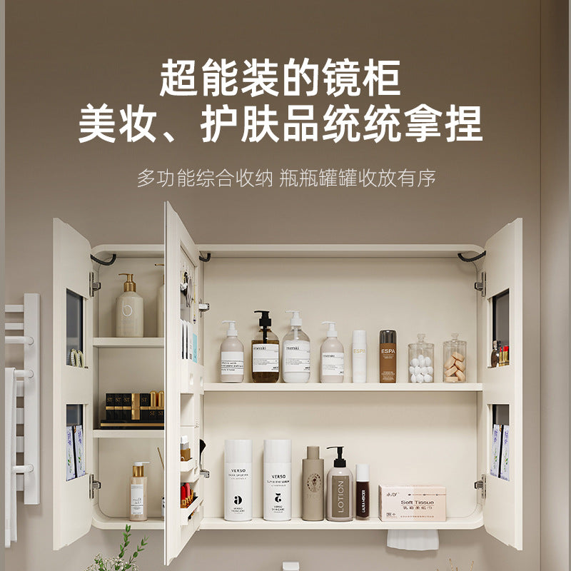 Space aluminum bathroom mirror arc right angle smart bathroom mirror toilet storage bathroom mirror cabinet defogging smart mirror