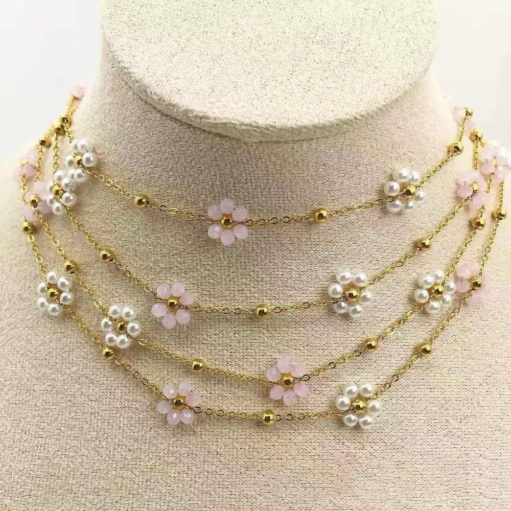 european and american small fresh flower stainless steel bracelet for women niche style design ins style titanium steel necklace set for women