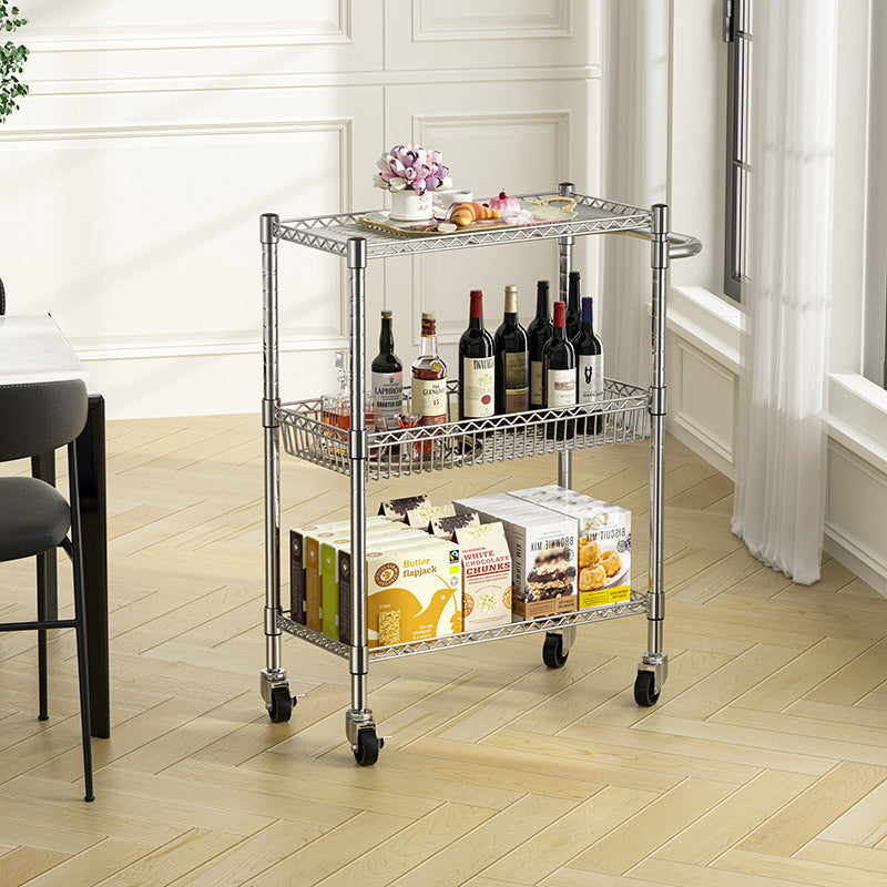 Kitchen with wheels vegetable snack trolley three layers with armrest rack electroplated iron wire removable storage rack