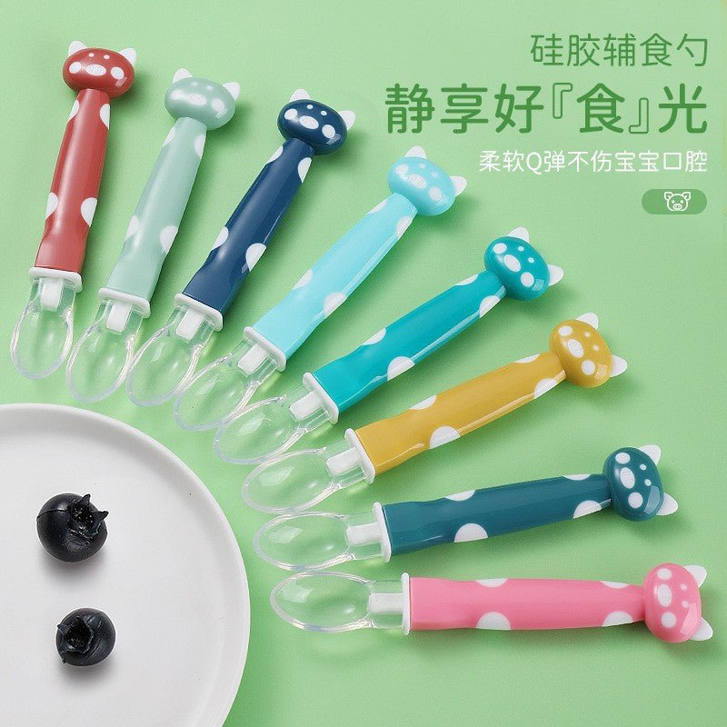 English card pack, baby silicone spoon, baby feeding tableware, soft head spoon, cartoon complementary food spoon, spoon, spoon