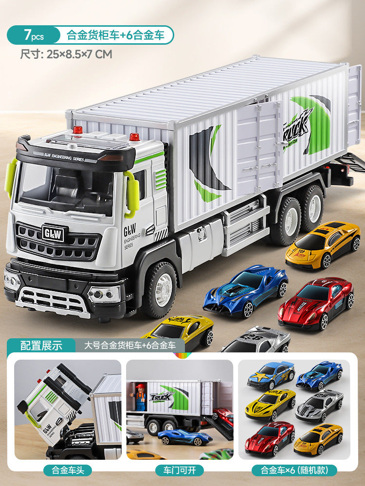 Die-cast alloy big truck toy for boys - realistic container truck, car carrier, and construction vehicle model