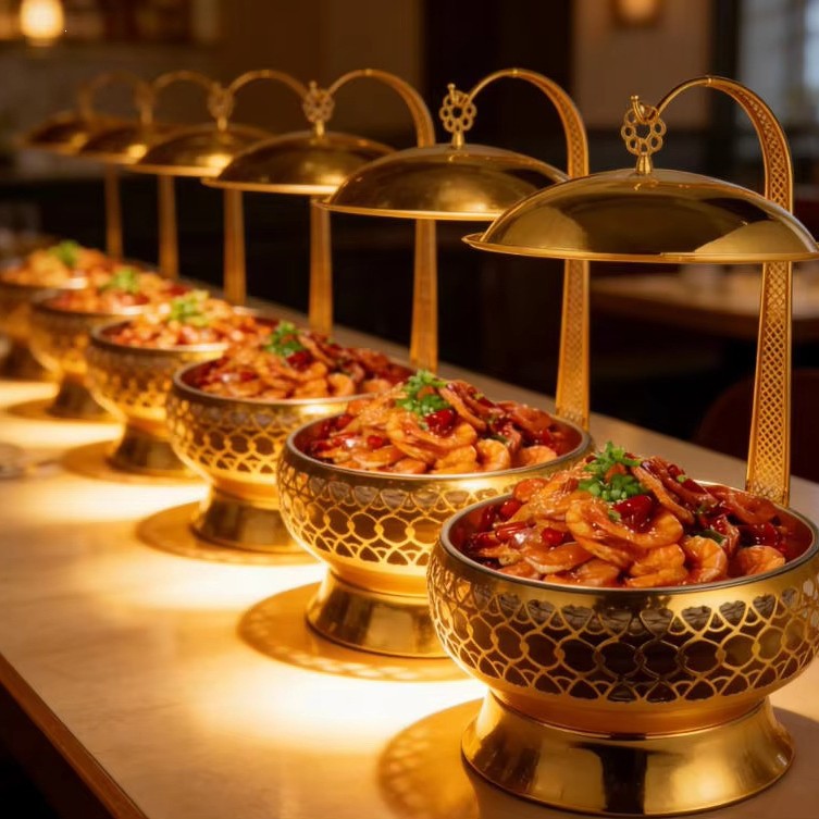 Gold stainless steel buffet warming pot, hanging buffet stove, hotel wedding banquet special, in stock