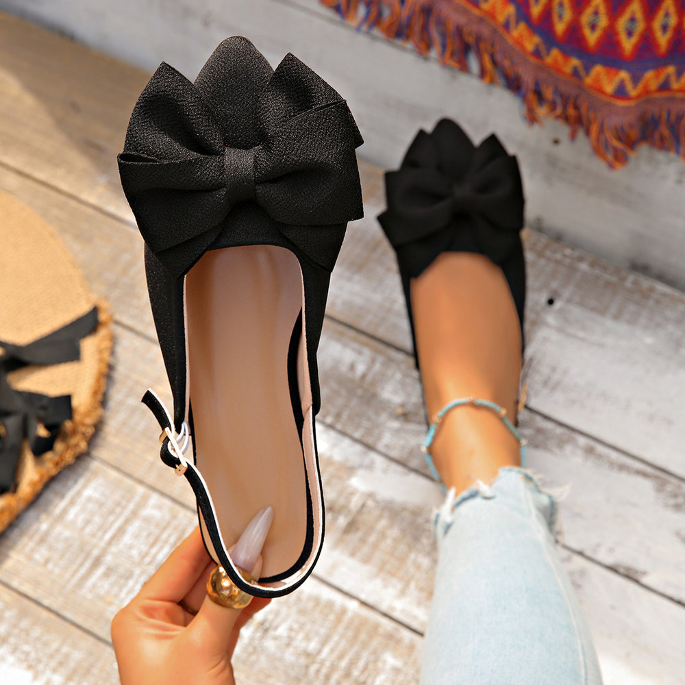 Summer flat bow-tie peep-toe sandals 2025 new export fashion plus size pointed toe open back sandals women's wholesale