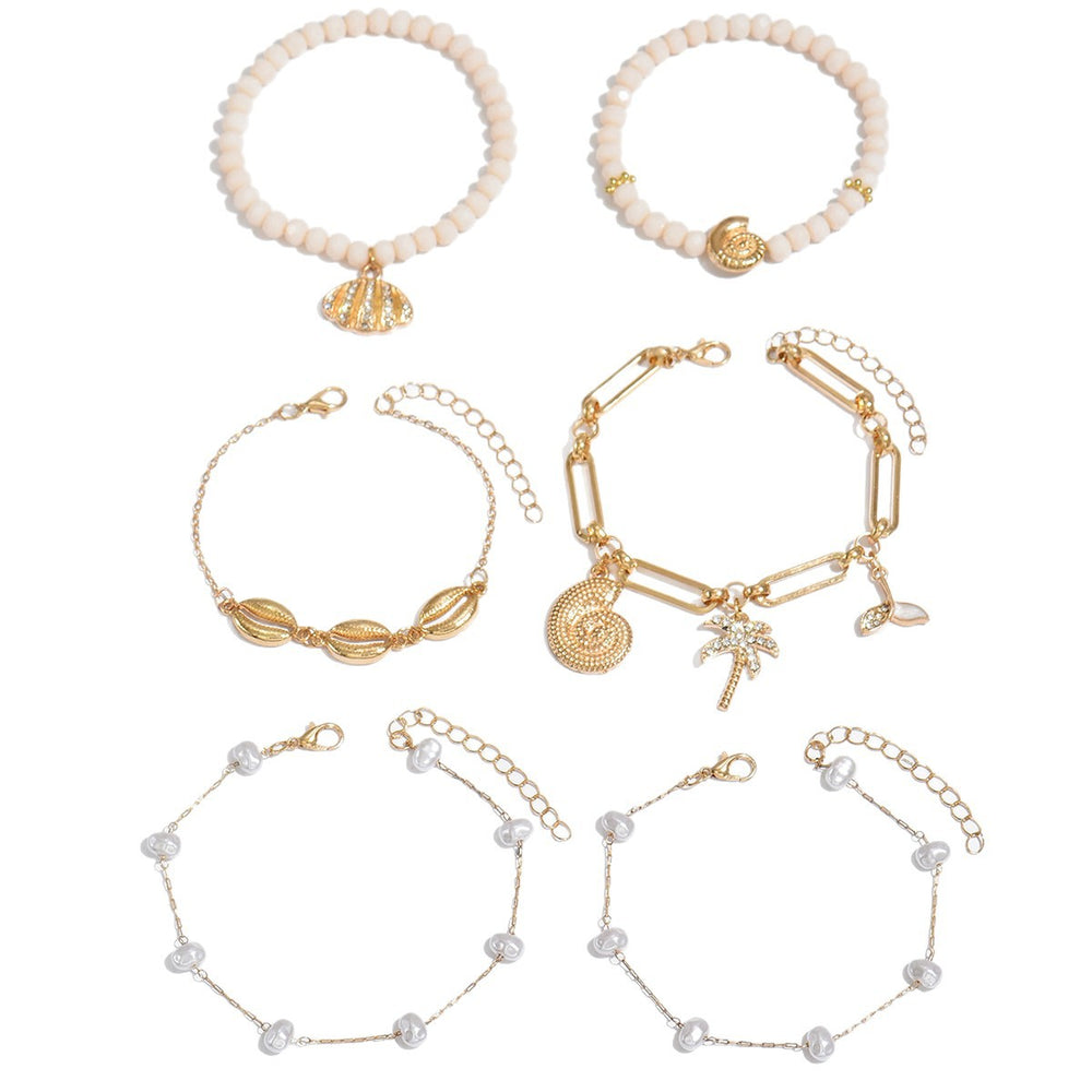 Bohemian bracelet wholesale fashion cross-border bracelet women's rice beads alloy shell pendant niche style bracelet good looks