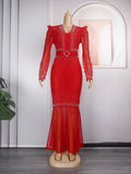 new european and american style sexy rhinestone embellished bodycon dress african women's plus size  floor-length maxi dress