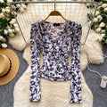Sophisticated leopard print v-neck shirt: breathable, skin-friendly, long-sleeved top for women - perfect for summer, work, and a slimming, versatile look