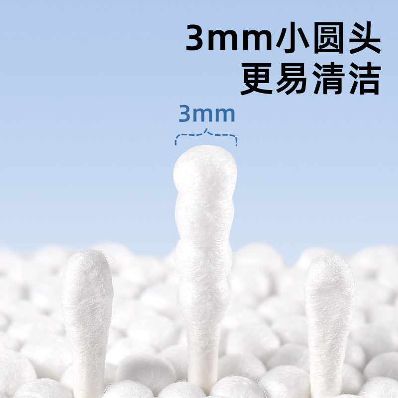 Baby disposable double-ended cotton swabs for ear cleaning, newborn pure cotton ear picks, infant and child cotton buds with storage box
