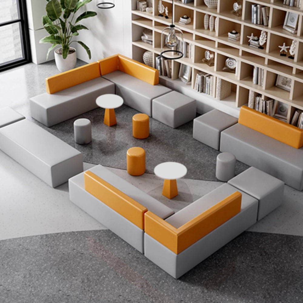 Creative casual office reception area - minimalist modern training center waiting area sofa and coffee table set