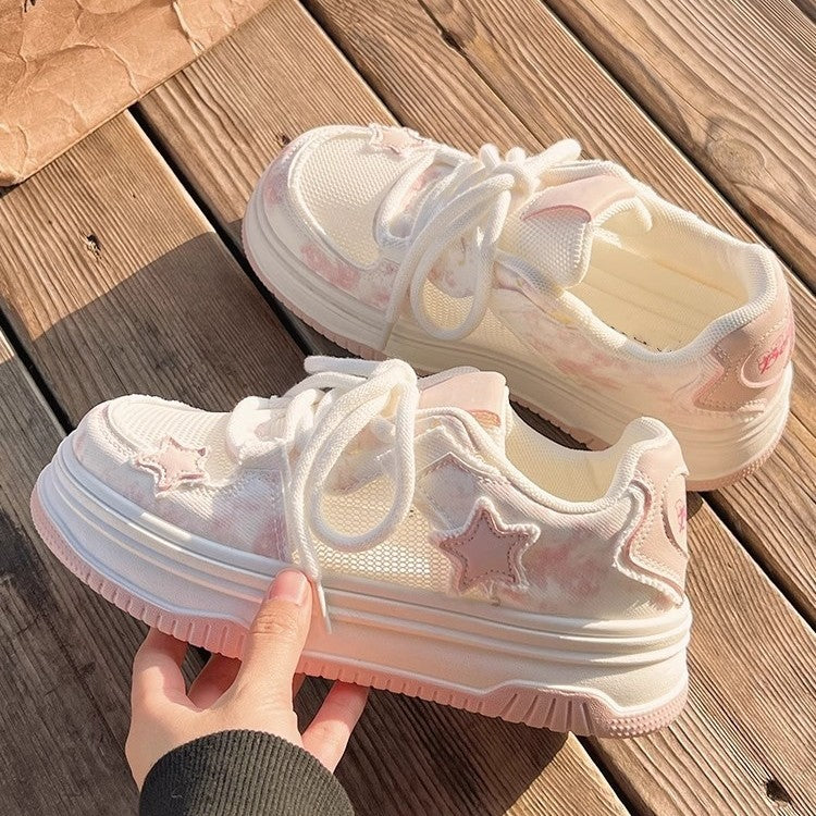 Star white shoes women's summer breathable mesh shoes new arrival with skirt shoes easiest for matchthick sole sports sneakers