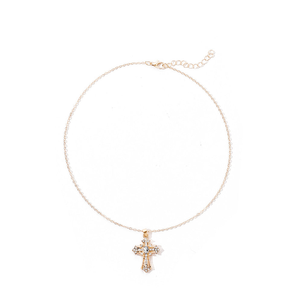 Wholesale cross necklaces: european and american retro minimalist diamond-studded pendant choker - trendy, high-end, and influencer-approved jewelry