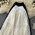 French chic embroidered lace patchwork a-line midi skirt - high waist, slimming, and versatile cake skirt