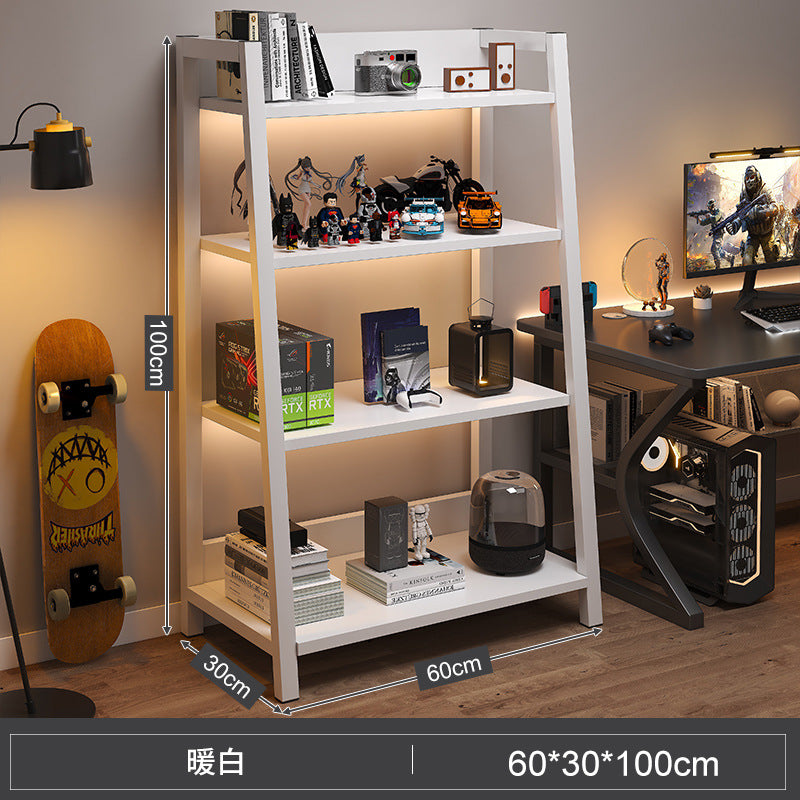Shelf Floor-to-ceiling storage shelf Multi-layer bookshelf E-sports room Computer table Locker Wrought iron trapezoidal display shelf